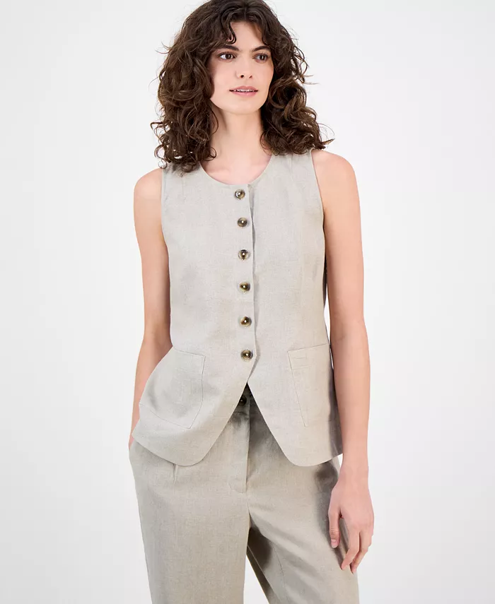 

Женский жилет из 100% льна Charter Club, коричневый/бежевый