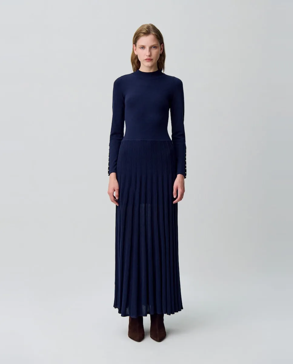 

Длинное трикотажное платье с вырезом Claudie Pierlot, темно-синий