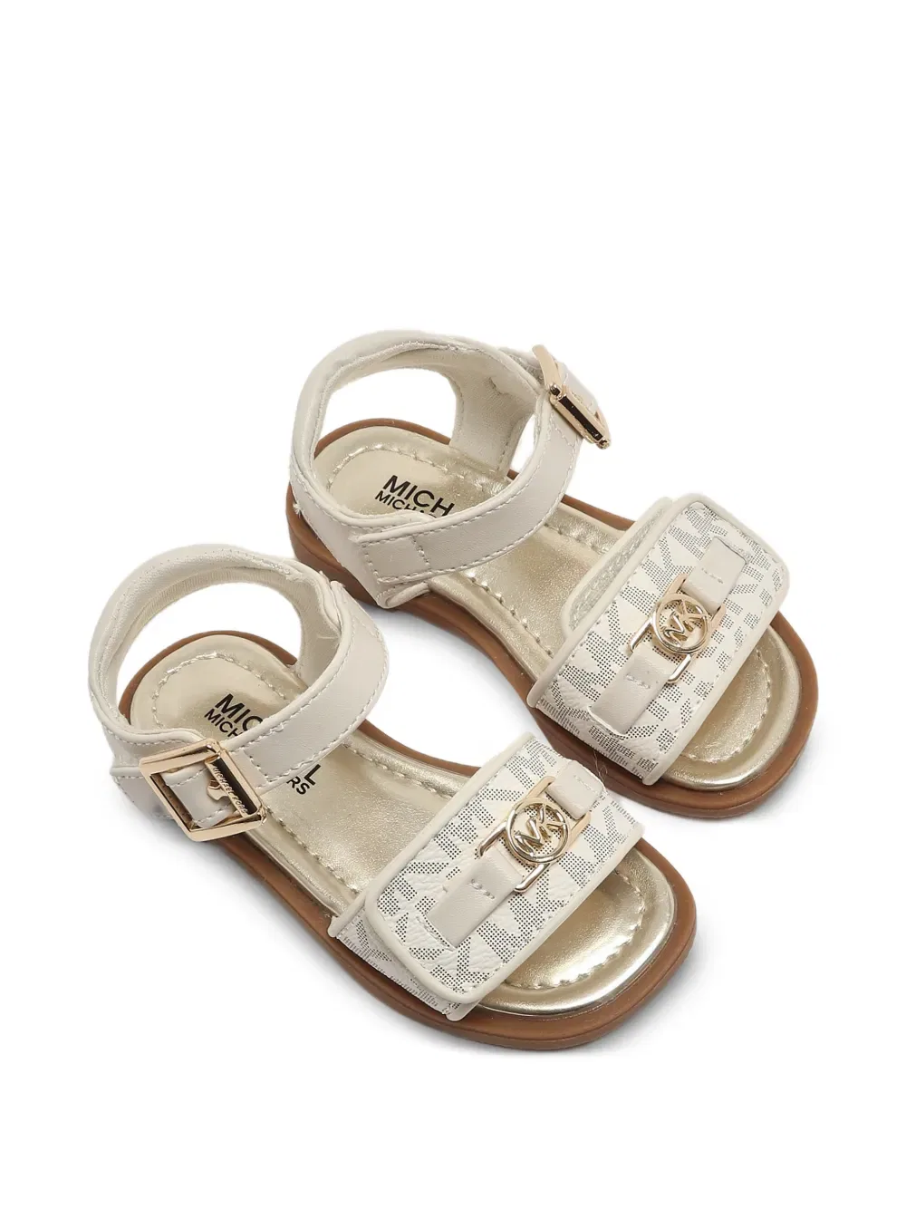 Сандалии с монограммой и ремешком на липучке Michael Kors Kids, нейтральный — фото 2