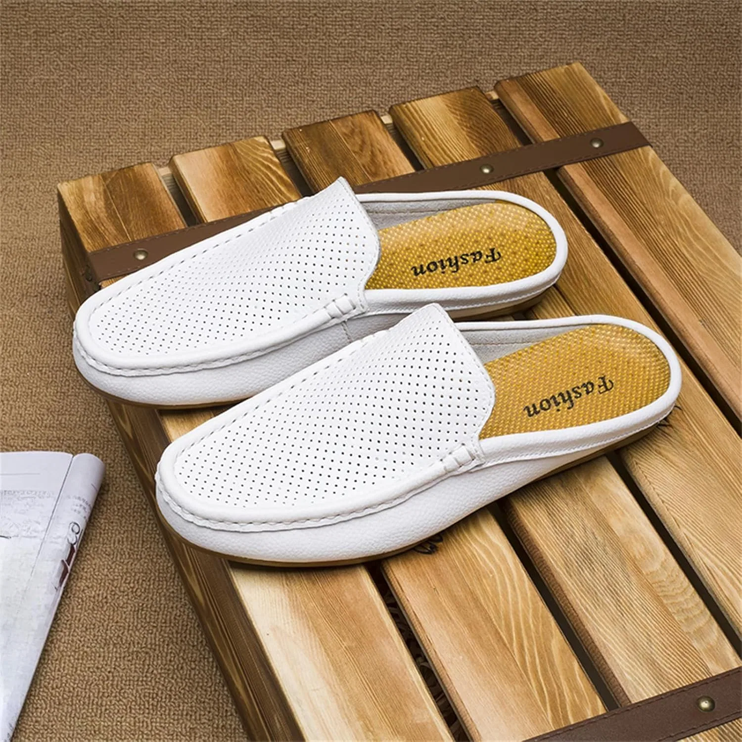 Мужские мюли из кожи Hollow, Loafers & Slip-Ons, белый didopery — фото 3