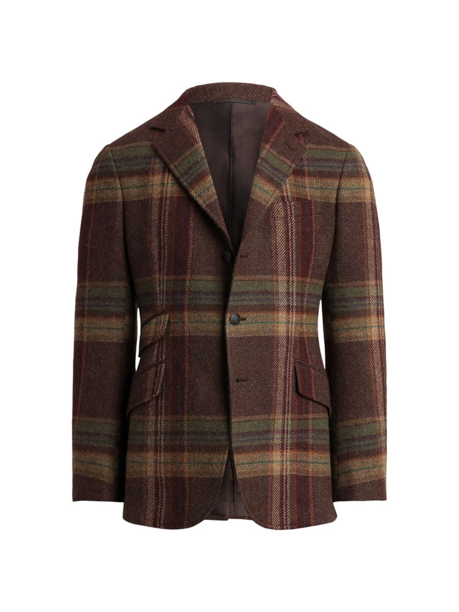 

Однобортное спортивное пальто из шерсти в клетку Kent Ralph Lauren Purple Label, коричневый