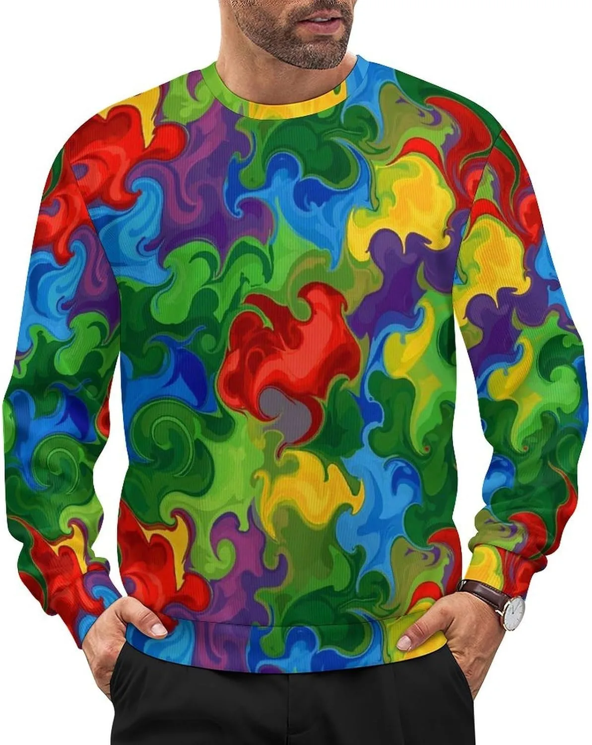 

Мужской легкий вязаный свитер с длинным рукавом и круглым вырезом SEBNATAL