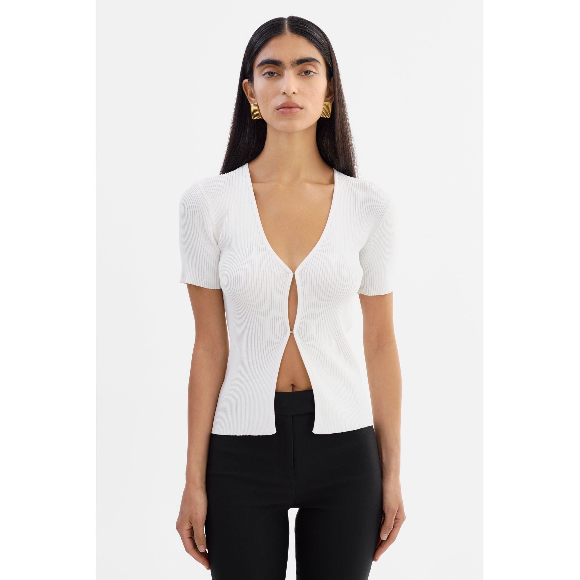 

Топ с короткими рукавами из ребристого трикотажа Aurelie Lamarque, кремовый