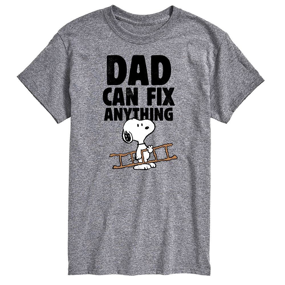 

Мужская футболка Peanuts Dad Can Fix It с графическим рисунком Licensed Character, серый