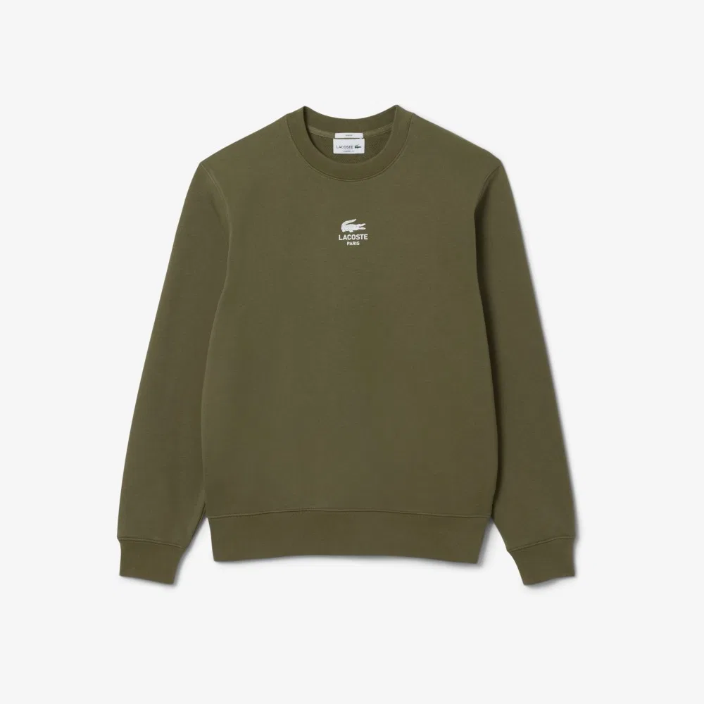 Мужской мягкий свитшот с круглым вырезом цвета хаки от Lacoste — фото 4