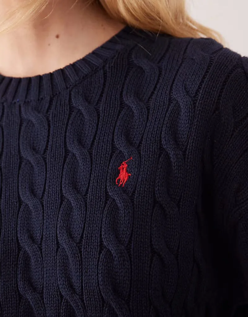 Хлопковый джемпер Polo Ralph Lauren крупной вязки темно-синего цвета — фото 4