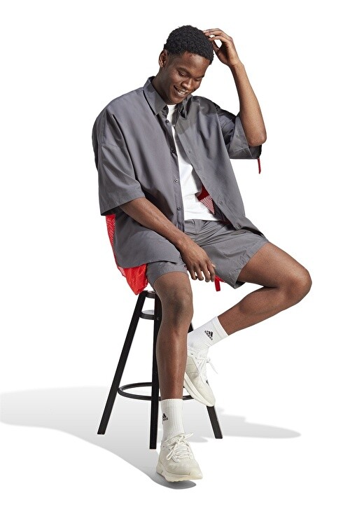 

Обтягивающая однотонная серая мужская рубашка Adidas