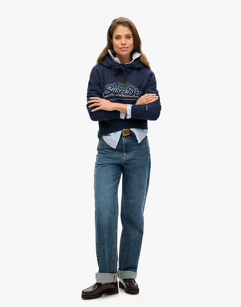 

Superdry - Толстовка с капюшоном темно-синего цвета с радужным графическим логотипом