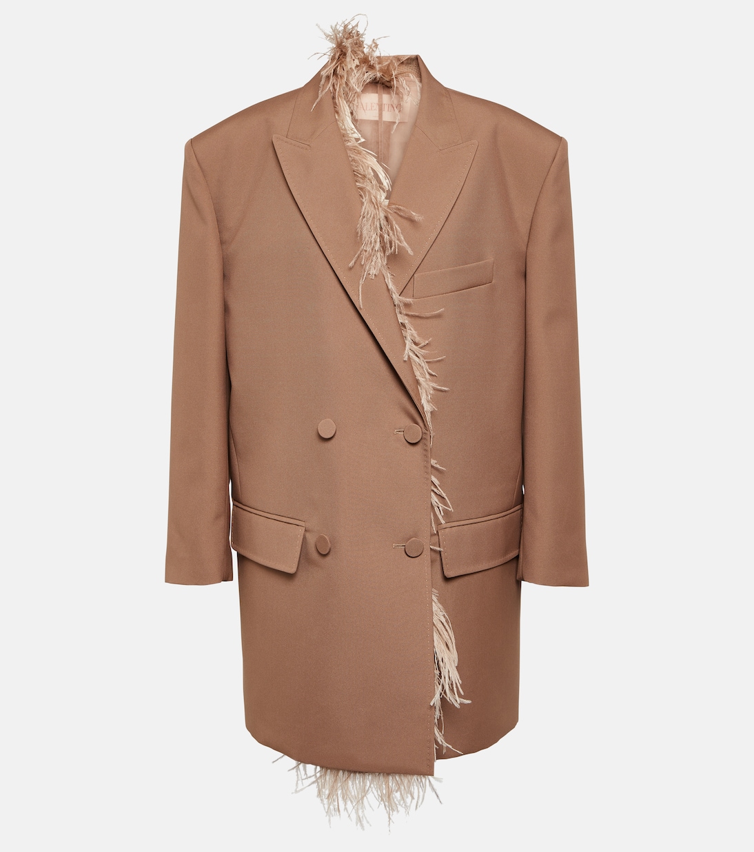 

Двубортный блейзер с отделкой из перьев Valentino, Light Camel