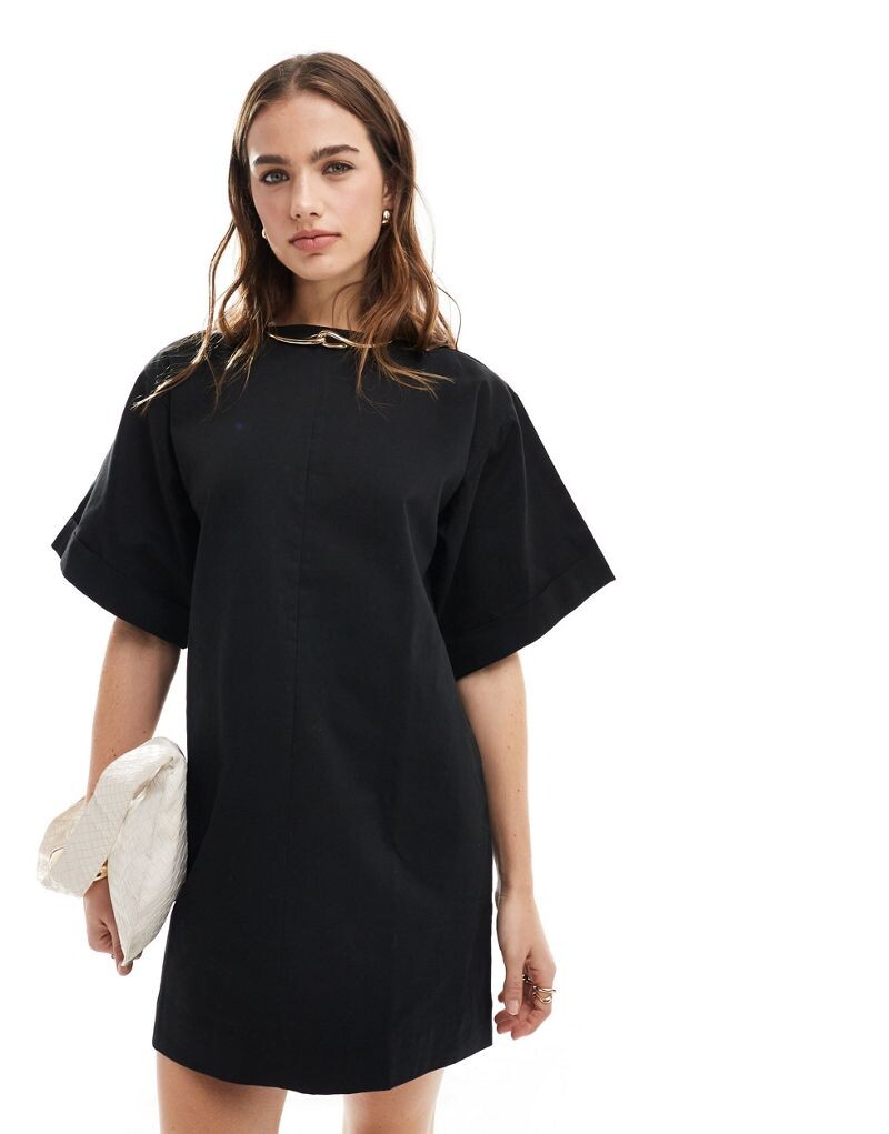 

Черное платье-футболка свободного кроя из хлопкового твила ASOS DESIGN