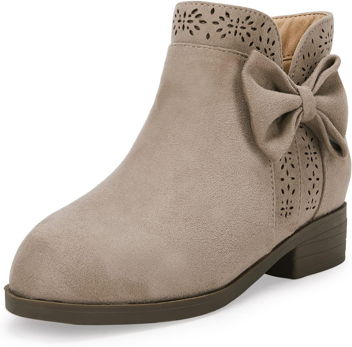 

Детские ботинки для девочек с бантом, из искусственной замши, с вырезом V, низким невысоким каблуком, боковой молнией, стиль Челси Coutgo, Taupe