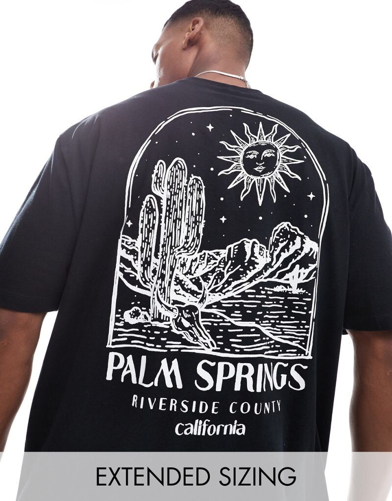 

Черная оверсайз-футболка с принтом Palm Springs на спине ASOS DESIGN