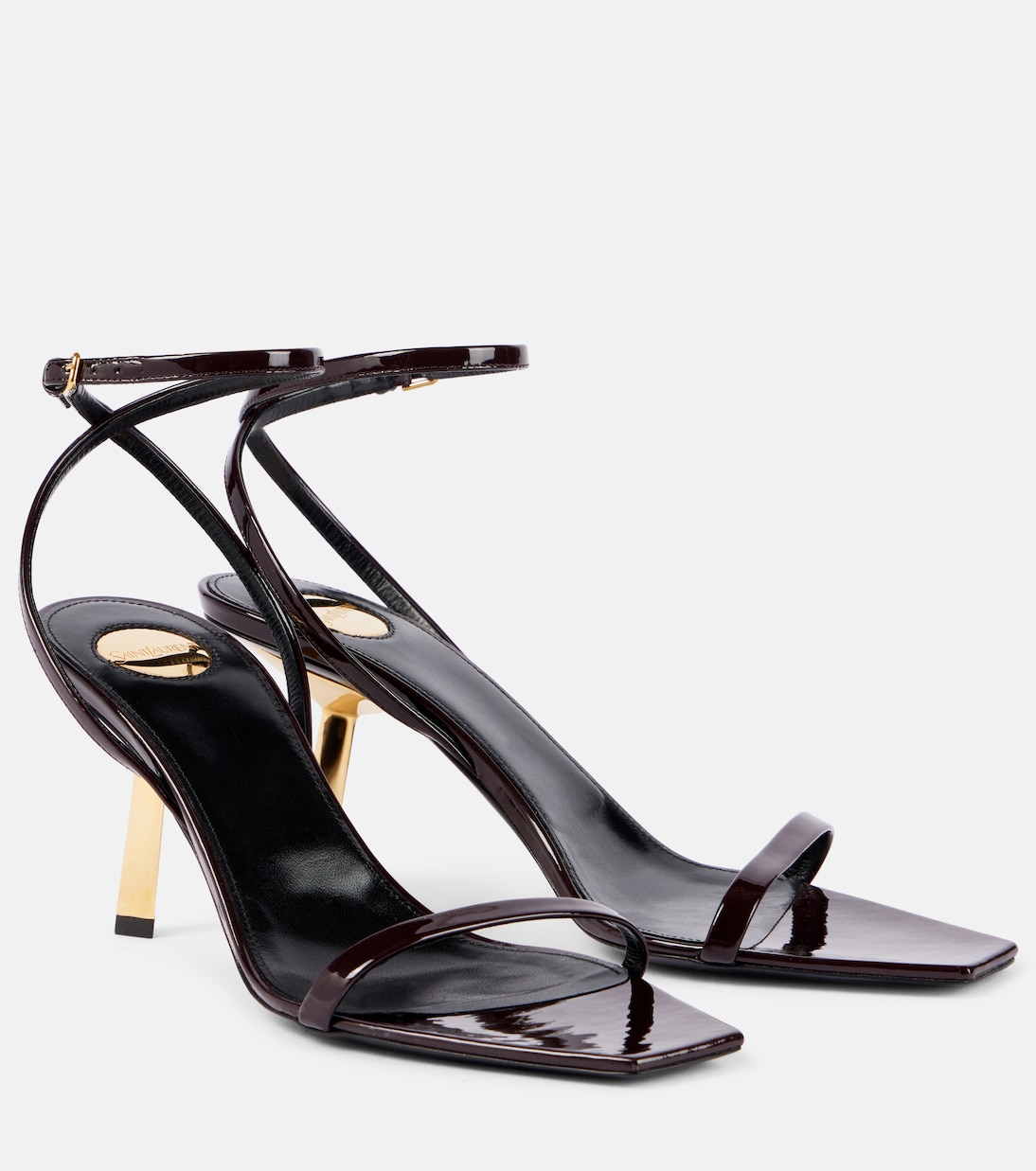 Сандалии Lee 75 из лаковой кожи Saint Laurent, Marron Glace