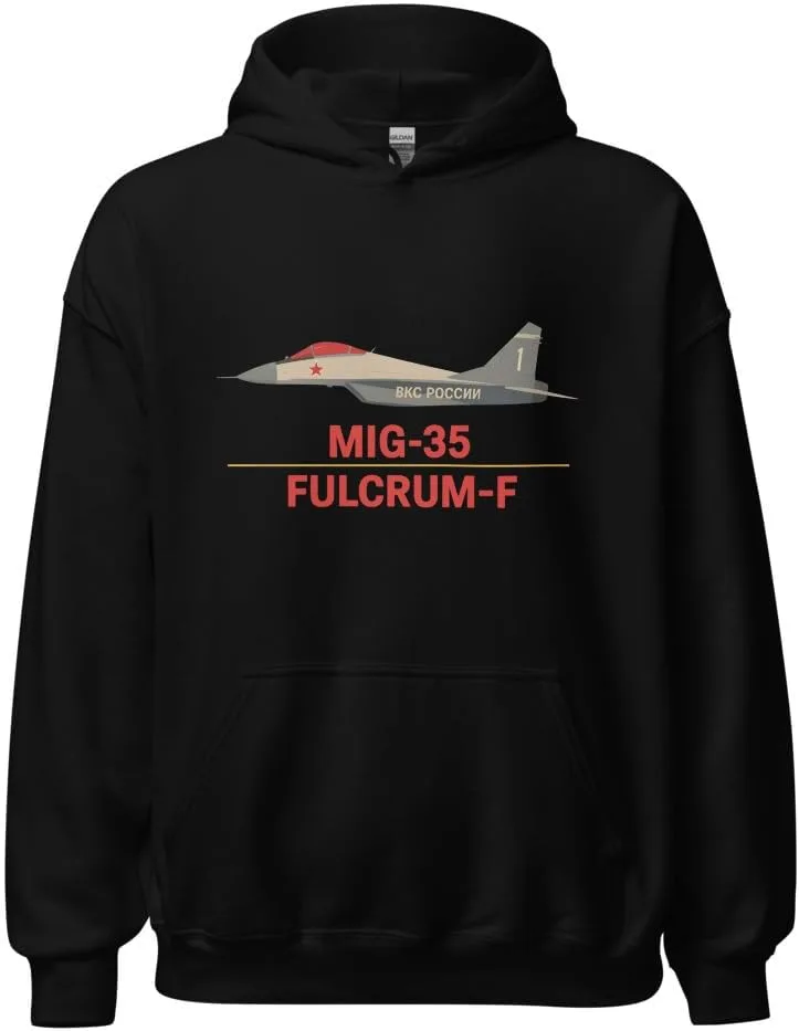 Толстовка MiG-35 Fulcrum-F - тактический свитшот с российским истребителем для авиалюбителей Generic, черный