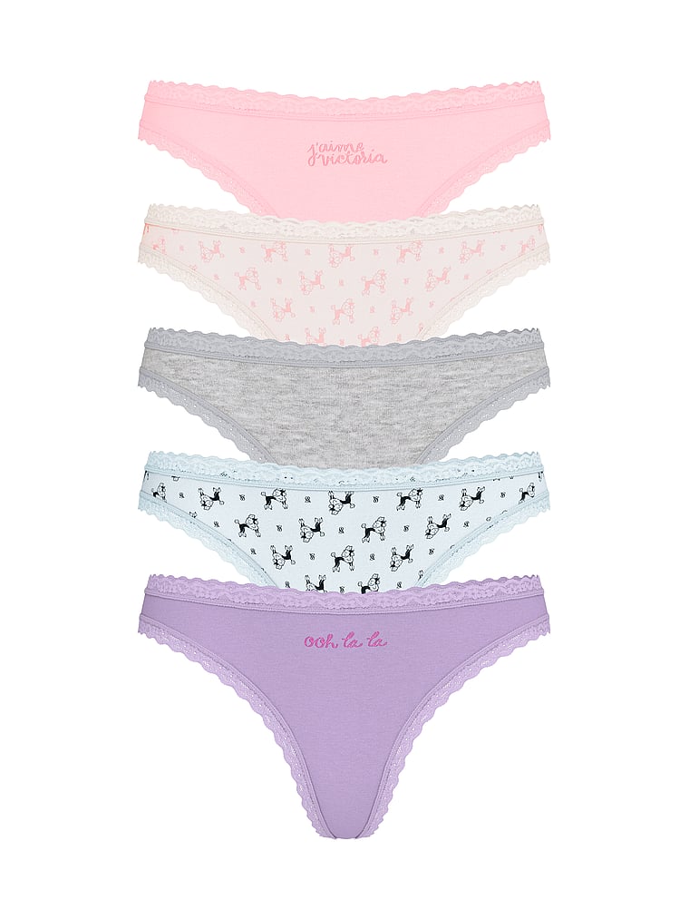 

Упаковка из 5 хлопковых трусиков-стрингов с кружевной отделкой Victoria'S Secret, 5 pack multi