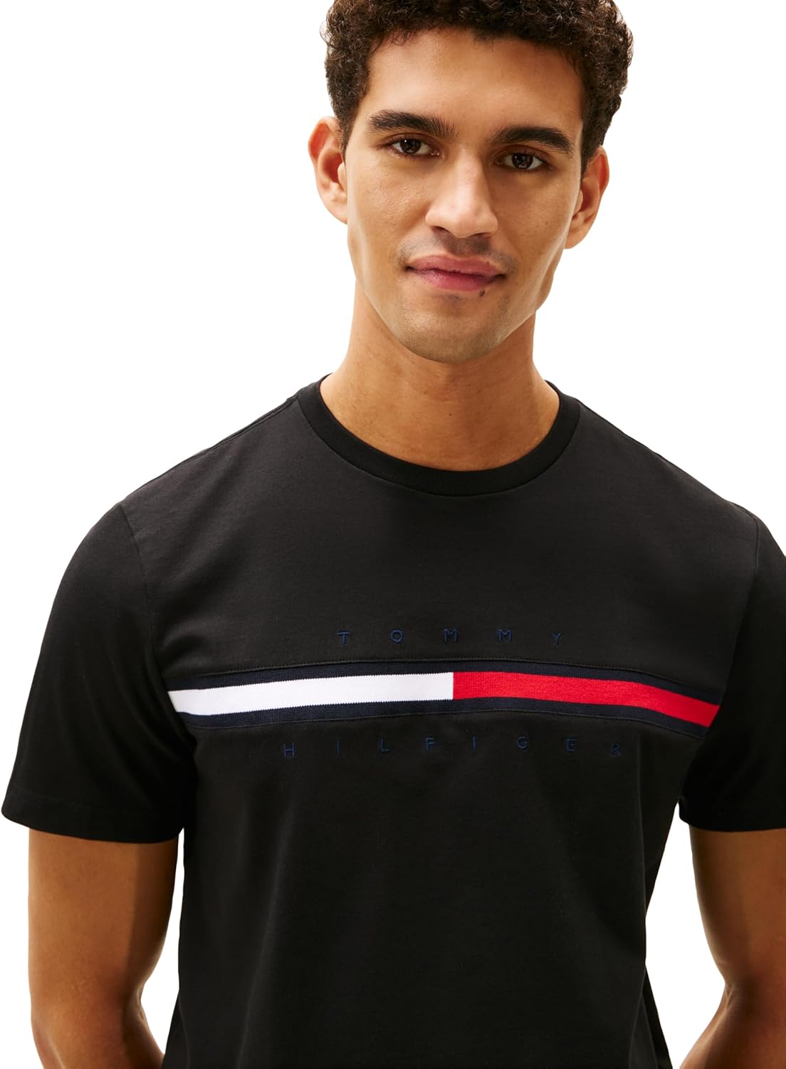 Мужская футболка с коротким рукавом и фирменными полосками Tommy Hilfiger, Jet Black — фото 2