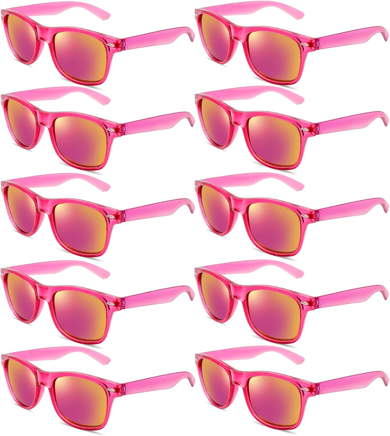 

Pibupibu, набор из 10/20 неоновых солнцезащитных очков для вечеринок, оптовая продажа, ретро-очки в стиле 80-х с цветными зеркальными линзами, сувениры для вечеринок, Hot Pink 10 Packs