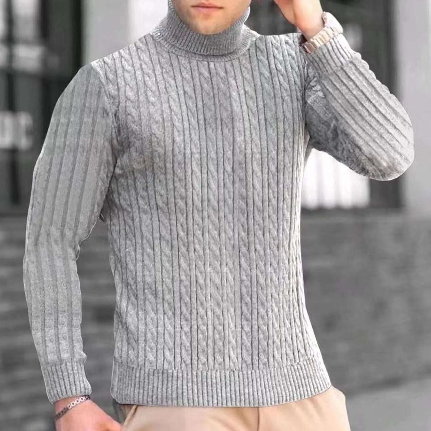 Мужской свитер Slim Fit водолазка Casual Twisted Knitted — фото 2