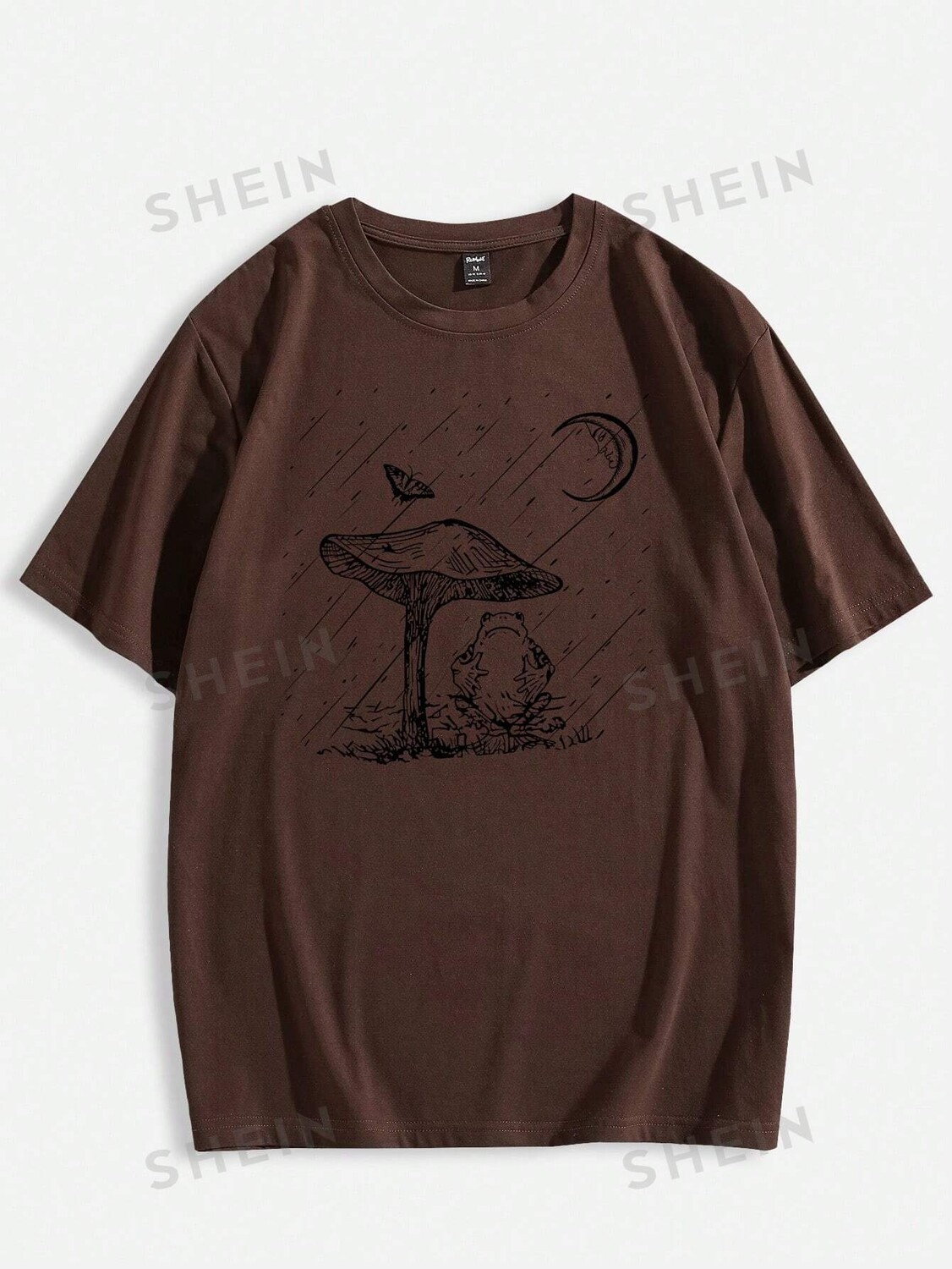 

Футболка Academia с рисунком грибов и лягушек Мужской хлопок, для школы Romwe, кофейно-коричневый