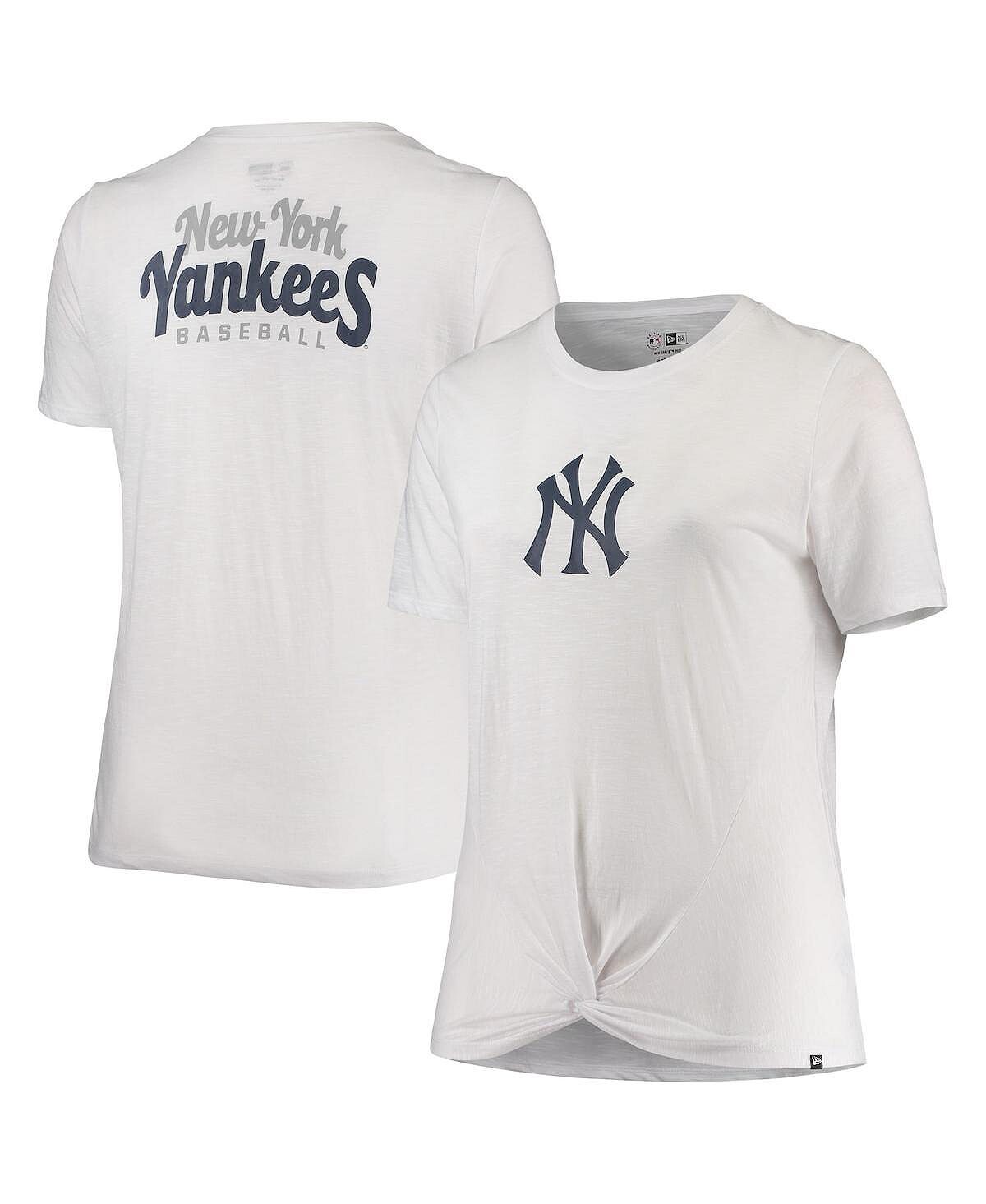 

Женская белая футболка New York Yankees размера плюс 2 с узлом спереди New Era, белый