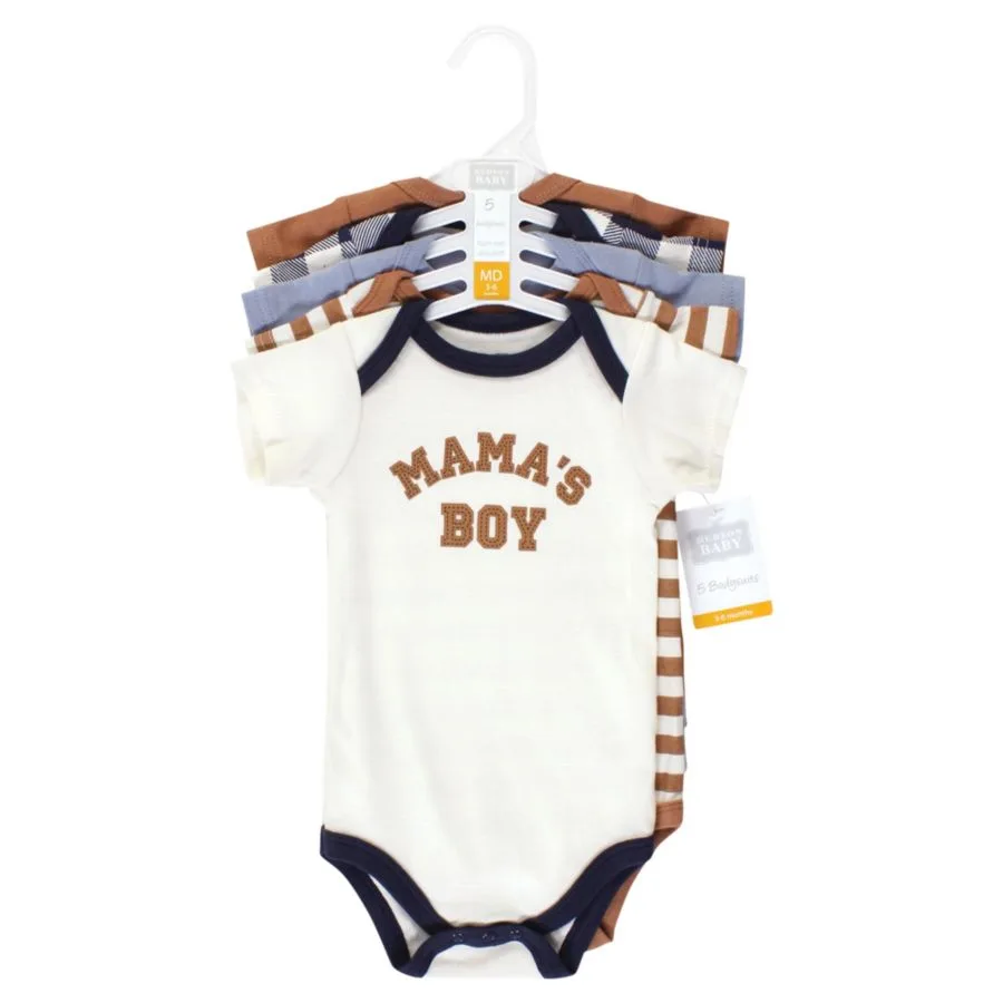 Комплект из 5 хлопковых боди Essential Hudson Baby, коричневый темно-синий mamas boy 5-pack — фото 2