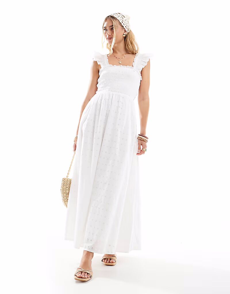 

Пляжное платье миди Accessorize с рукавами-фонариками и сборками кремового цвета