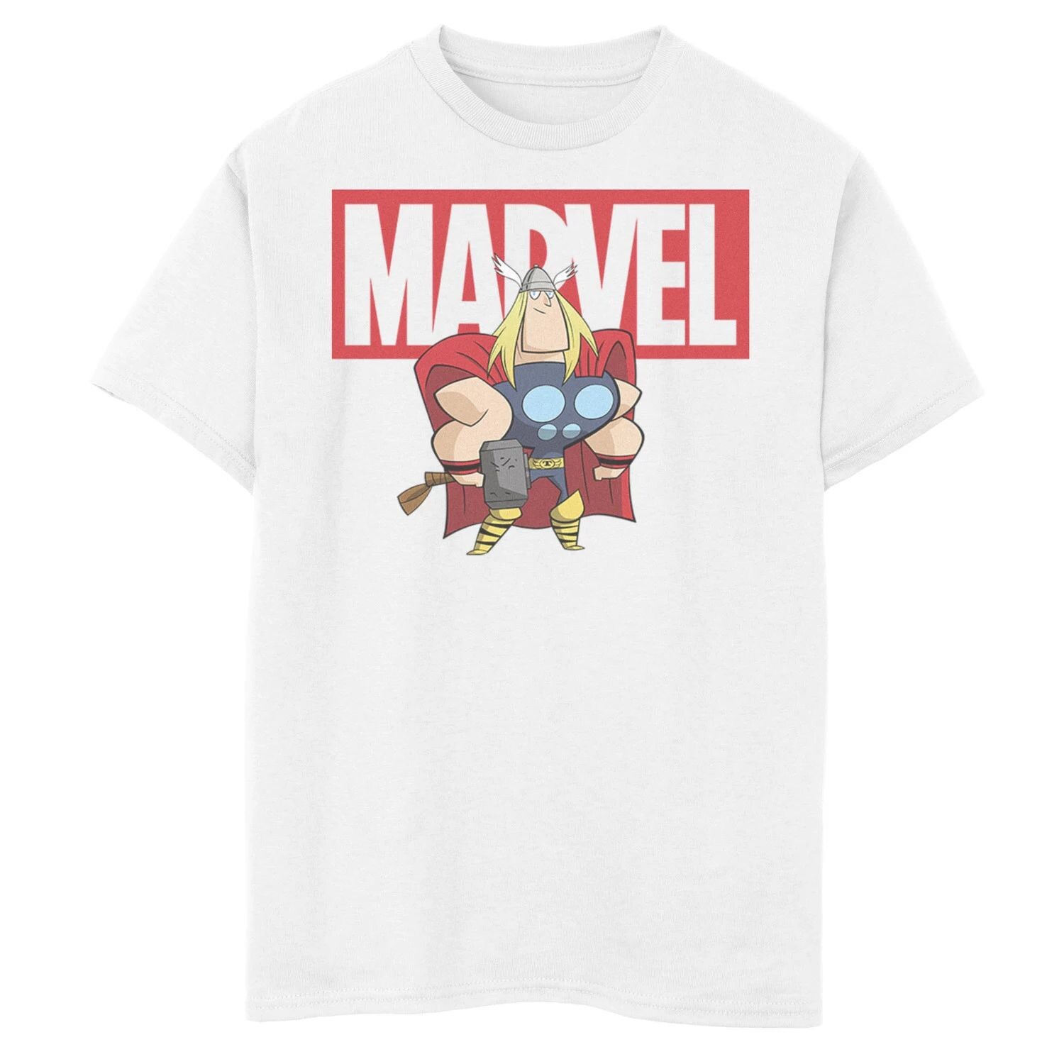 

Футболка с рисунком и логотипом Marvel Thor Chibi Smiling Calm Stance для мальчиков 8–20 лет Marvel, белый