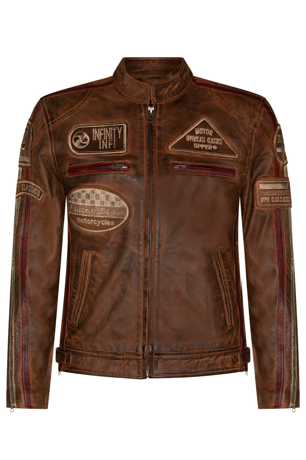 

Кожаная гоночная байкерская мотоциклетная куртка на молнии Infinity Leather, коричневый