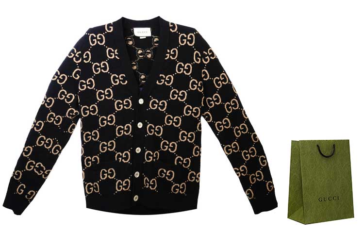 Джаккардовый кардиган на пуговицах GUCCI, черный — фото 4