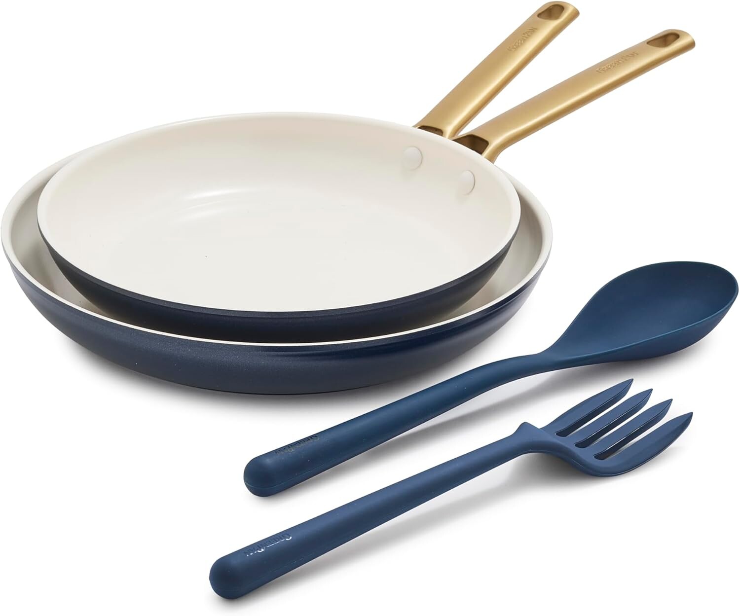 

Набор сковород Green Pan Reserve размером 10 и 12 дюймов, силиконовая ложка и вилка, здоровое керамическое антипригарное покрытие, не содержит ПФАС и ПФОК, можно мыть в посудомоечной машине и духовке, цвет сумеречный синий GreenPan, Twilight Blu...