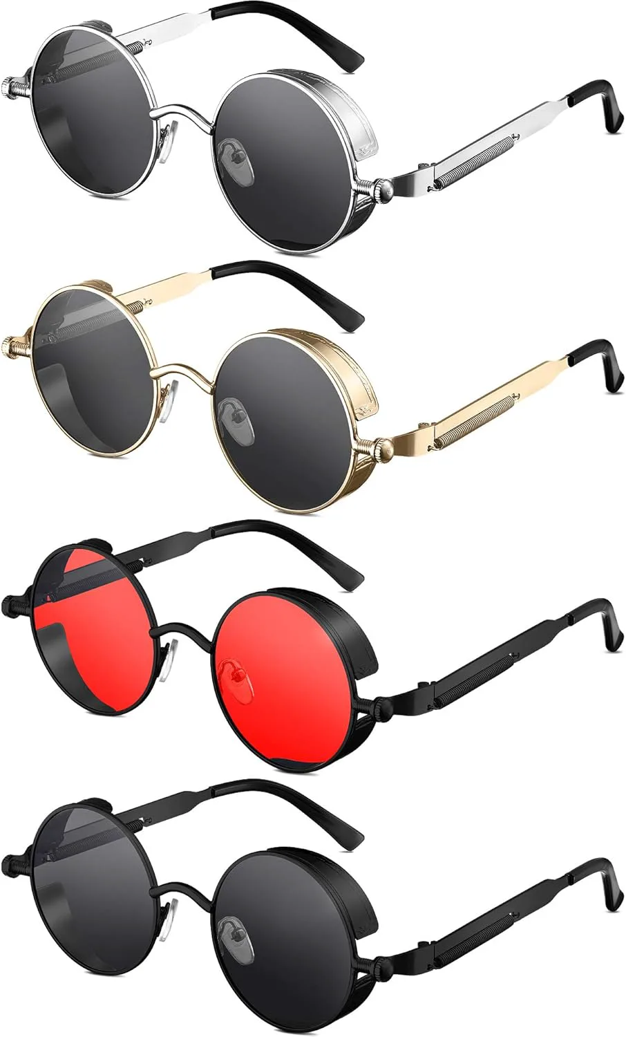 

Солнцезащитные очки Weewooday Retro Round Steampunk в винтажном стиле хиппи с круглыми линзами и металлической оправой для мужчин и женщин, Red, Black, Gray Lens