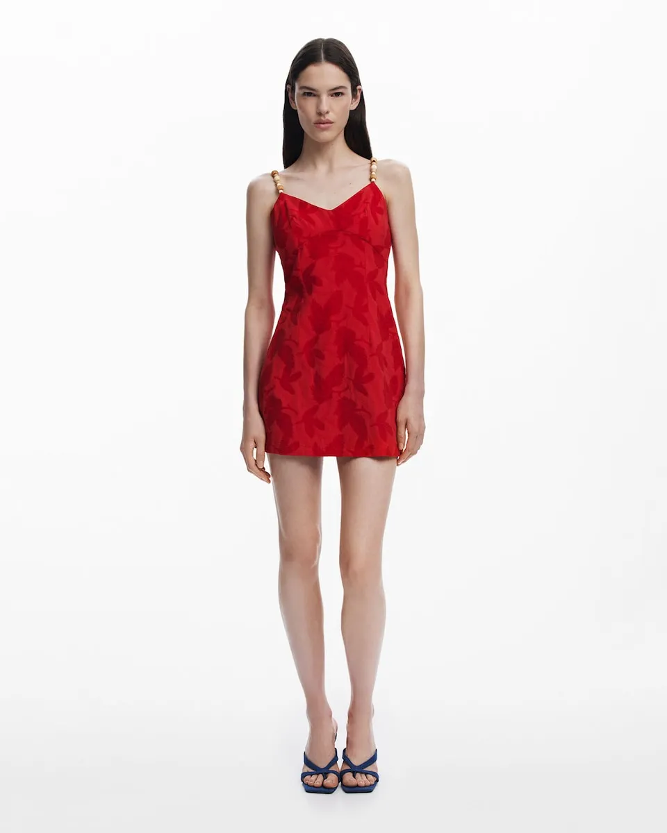 

Короткое платье с бретелями, расшитыми бисером Desigual, красный
