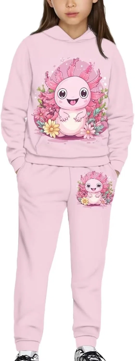 Детский спортивный костюм из худи и джоггеров Uppodwarkid, Pink Axolotl and Floral