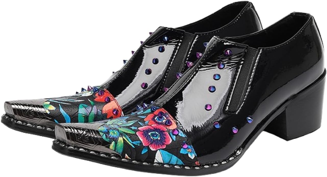 

Мужские лакированные туфли Santimon с цветочными заклепками - туфли-лоаферы с заостренным носком и каблуком-кубиком на свадьбу, выпускной, вечеринку, сценические выступления и в готическом панк-стиле, черный
