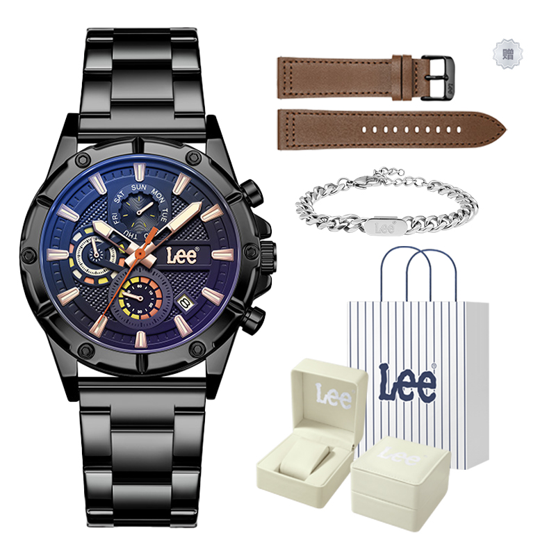 

Lee Мужские часы Wrist Watch Quartz Movement Steel Strap Black Dial Node Holiday Classic Box