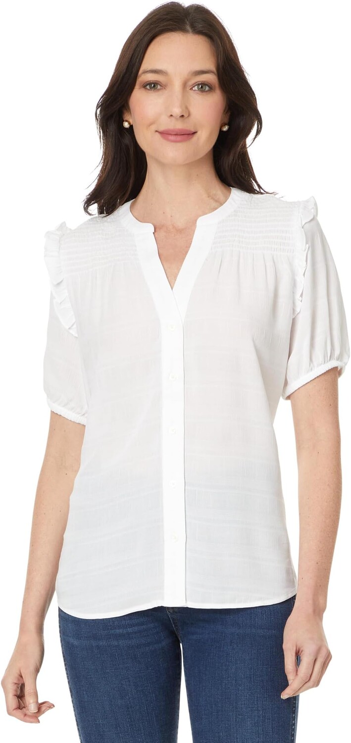 

Топ Tommy Hilfiger Short Sleeve Smocked Yoke Top, цвет Bright White