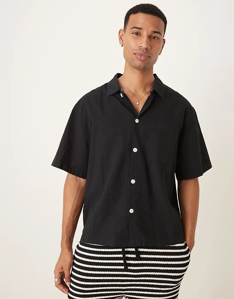 

Рубашка с короткими рукавами из льняной смеси Cotton On Eli, фактурная черная Cotton On