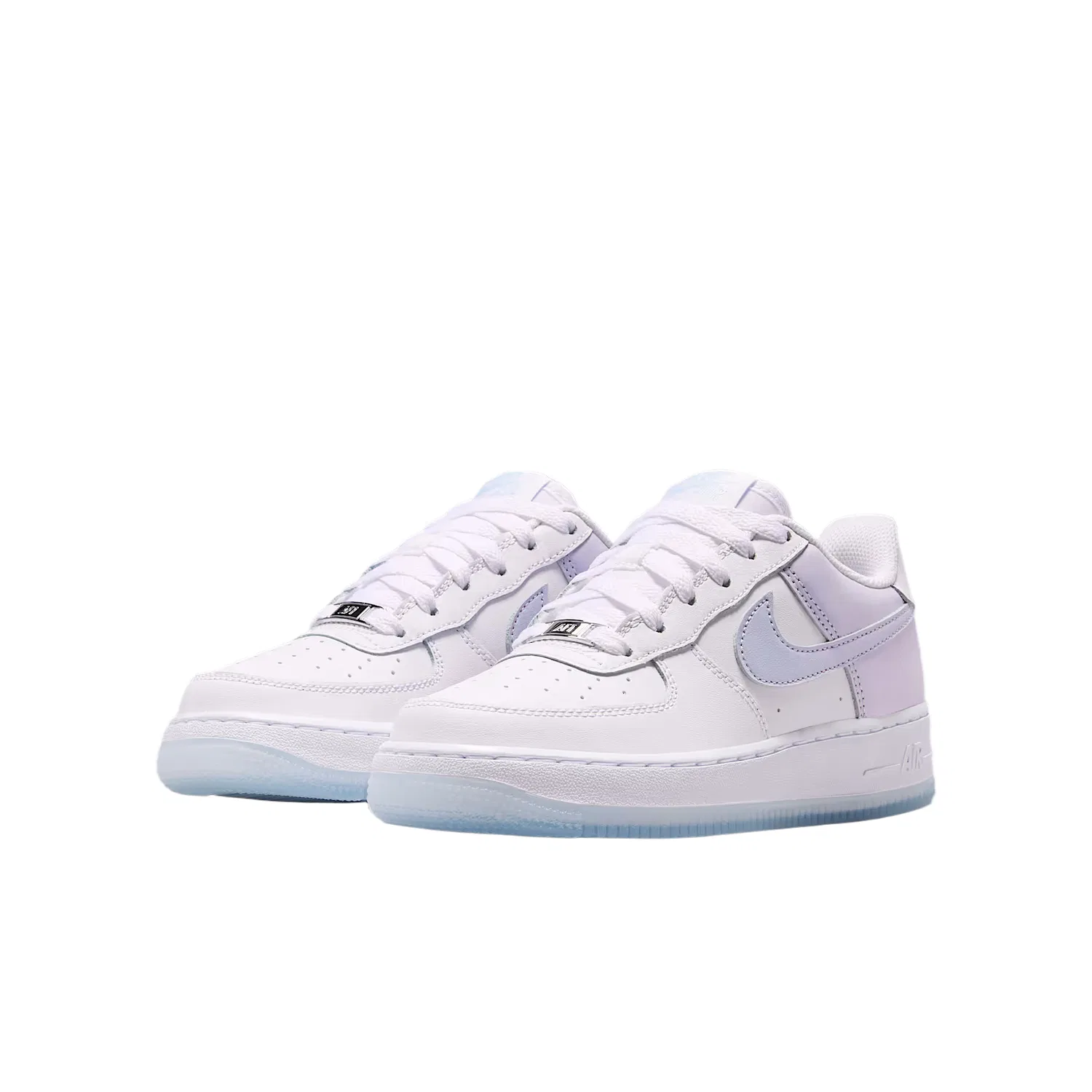 Кроссовки Air Force 1 Synthetic Leather, Leather Low top Skateboard Shoes Kids' Nike, White/Purple Blue/Metallic Silver/White — фото 3