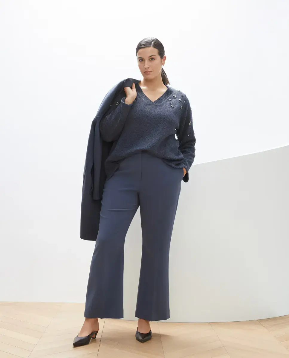 

Женский свитер с V-образным вырезом и длинными рукавами Couchel, темно-синий