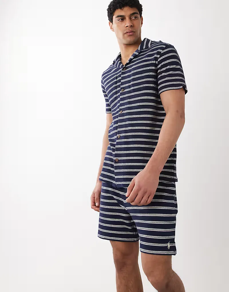 Вязаные полосатые шорты с логотипом Polo Ralph Lauren, сине-белый — фото 3