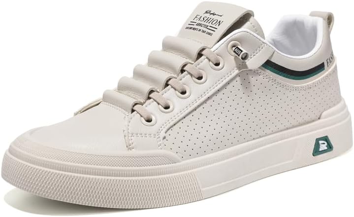 

Модные повседневные кроссовки из белой синтетической кожи, перфорированные спортивные обувь, дышащие низкие кеды с зелеными акцентами, обувь на шнуровке для прогулок для мужчин Generic