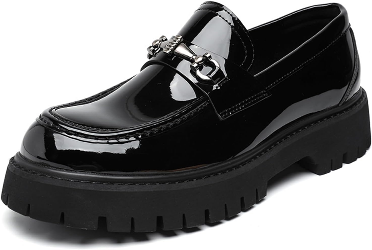 

Мужские лоферы на платформе из лакированной кожи, с перемычкой, для официального делового стиля и свадебных мероприятий, удобные, с противоскользящей подошвой, на низком каблуке, без шнурков Generic, черный