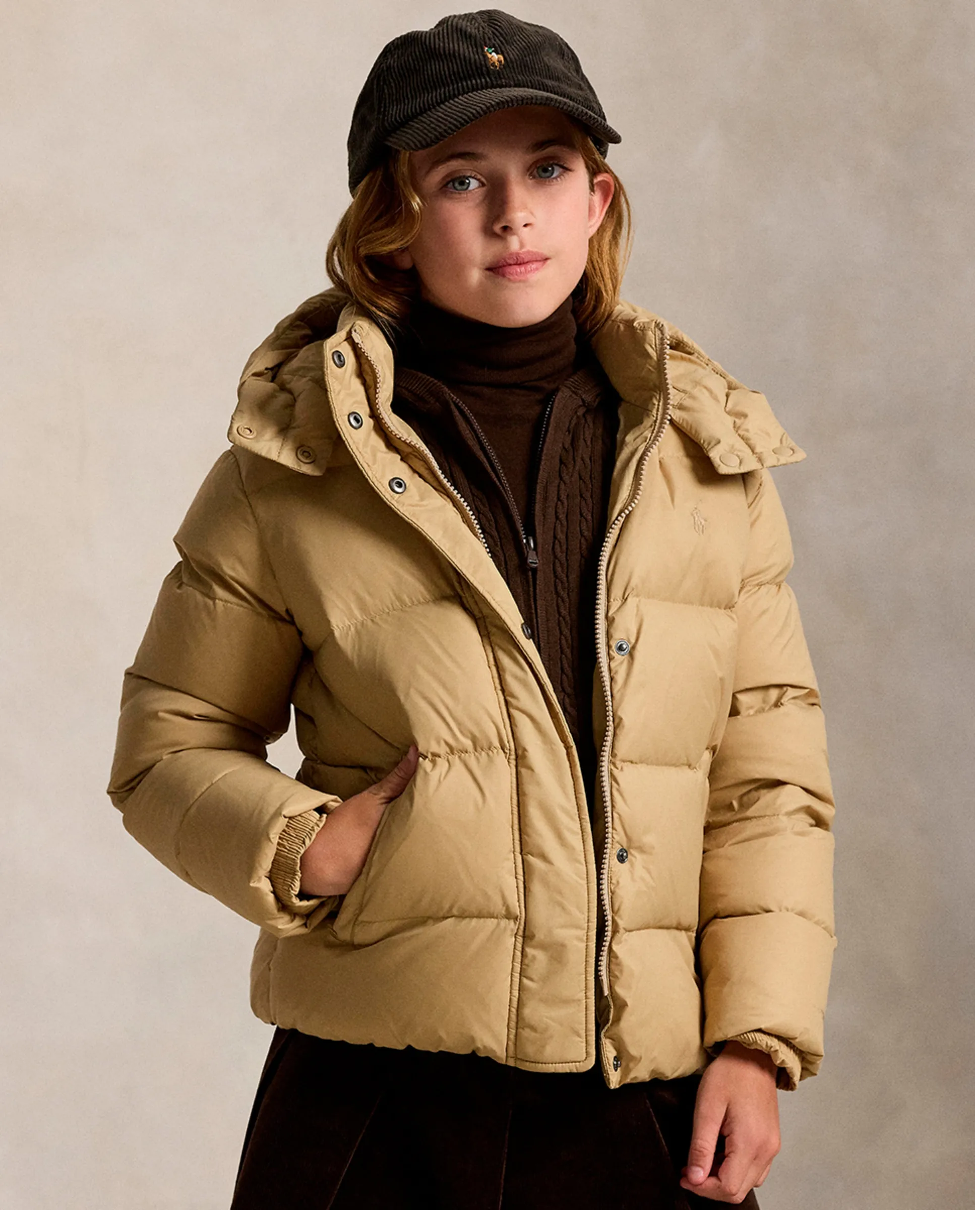 

Детская пуховая куртка с капюшоном Polo Ralph Lauren, бежевый