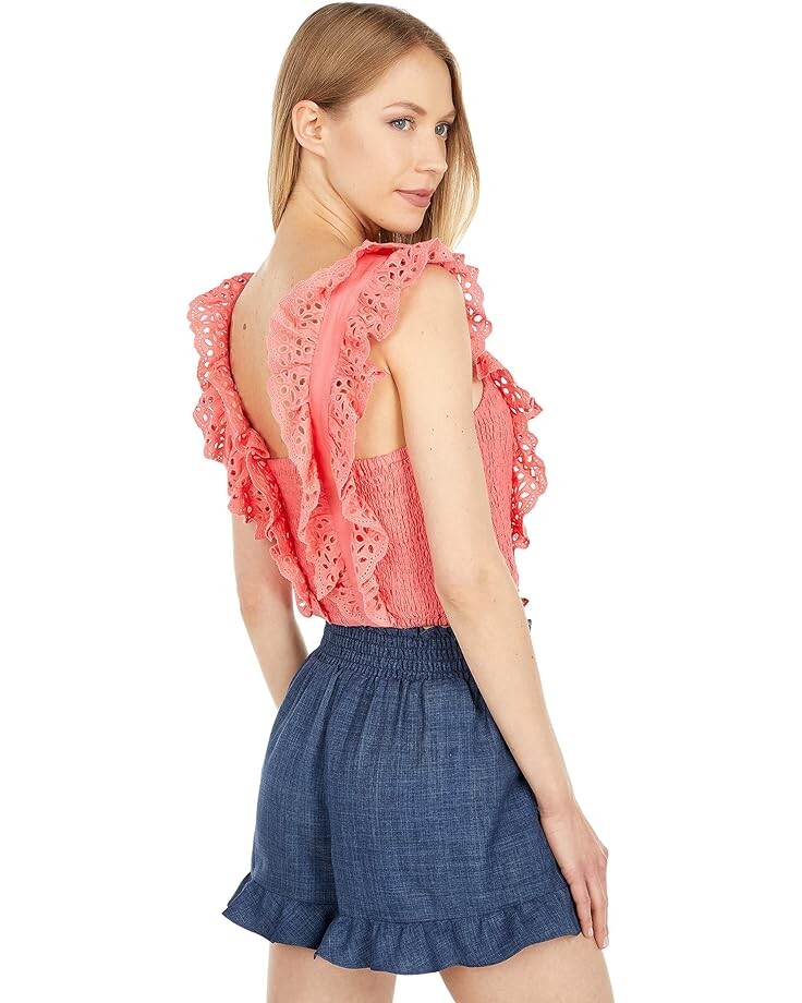 

Топ BCBGMAXAZRIA Eyelet Ruffle Top, цвет Pink Grapefruit