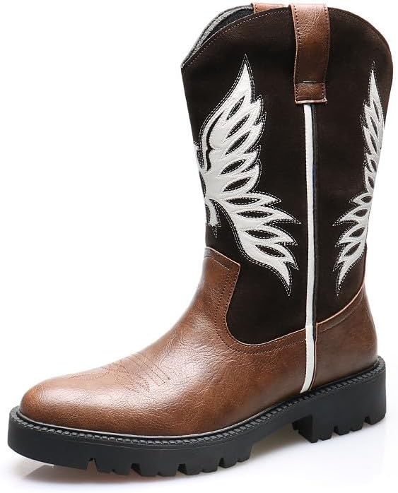 

Ковбойские сапоги среднего голенища Santimon в западном стиле, с вышивкой, с толстой подошвой, черно-коричневые