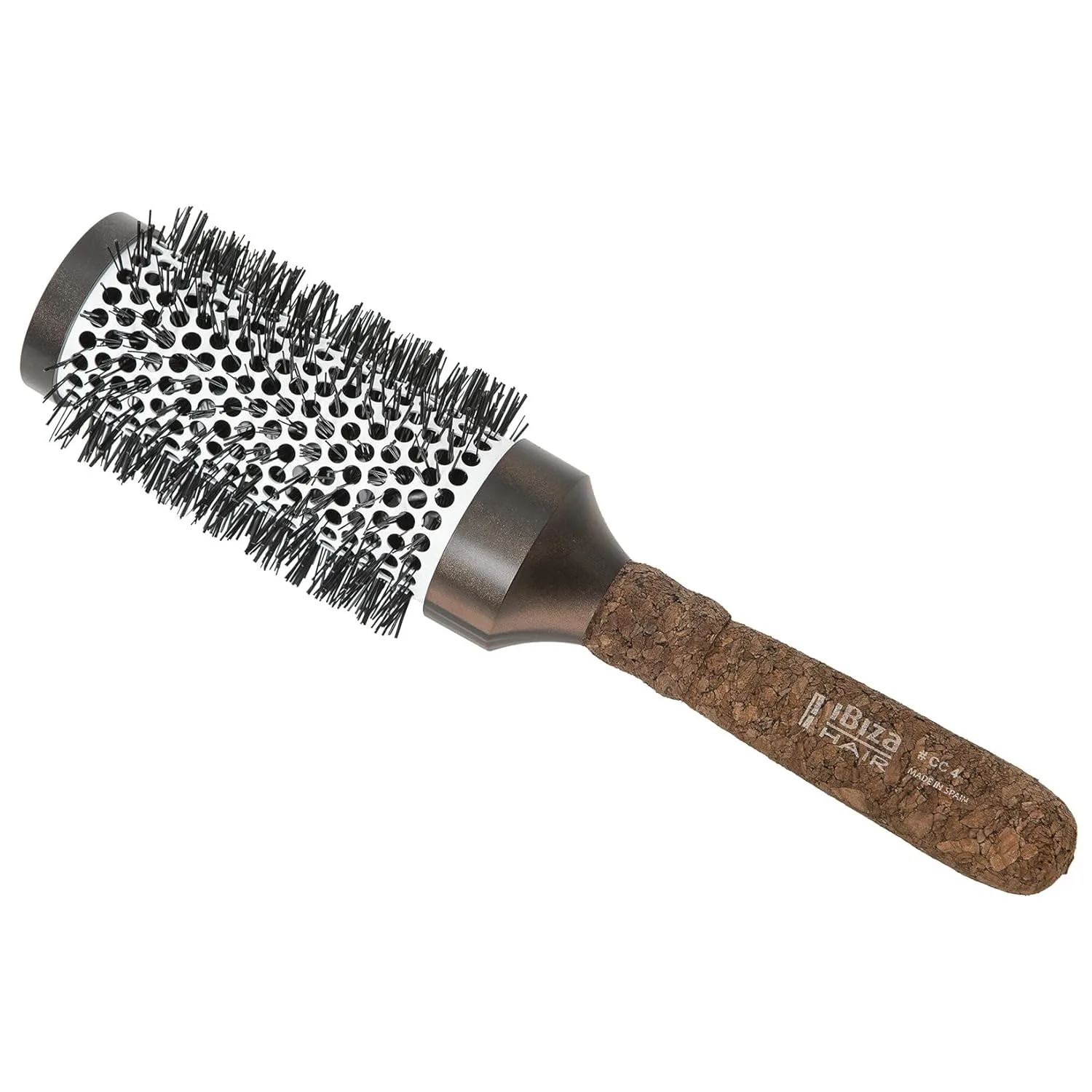 Керамическая круглая щетка Ibiza Hair (CC4-63mm) с углеродным волокном и нейлоновой щетиной, эргономичная пробковая ручка, термостойкая ионная технология для уменьшения пушистости и статики, придает объем