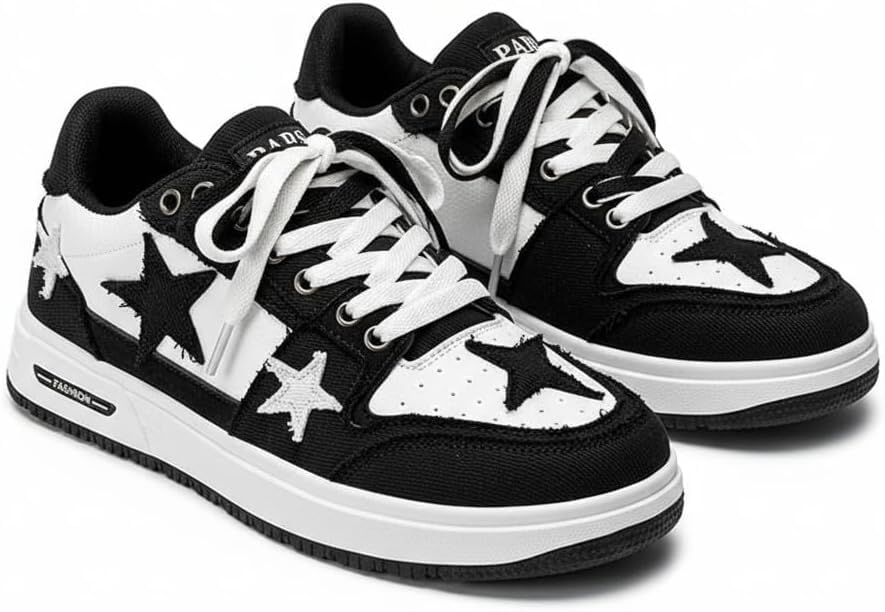 

Мужские кроссовки Y2K в стиле ретро с комбинированными материалами, для повседневной уличной моды с необработанными краями и потертым аппликацией в виде звезды Ctkvbmeoi, черный