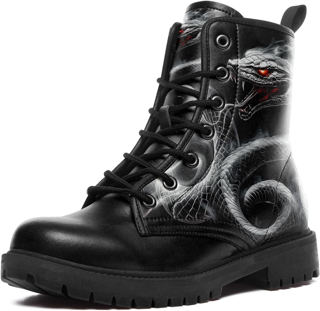 

Ботинки AWSOLE Gothic Skull Combat для женщин и мужчин - панк-ботинки с шнуровкой и розой - из микрофибры и кожи - обувь в стиле гранж, черный