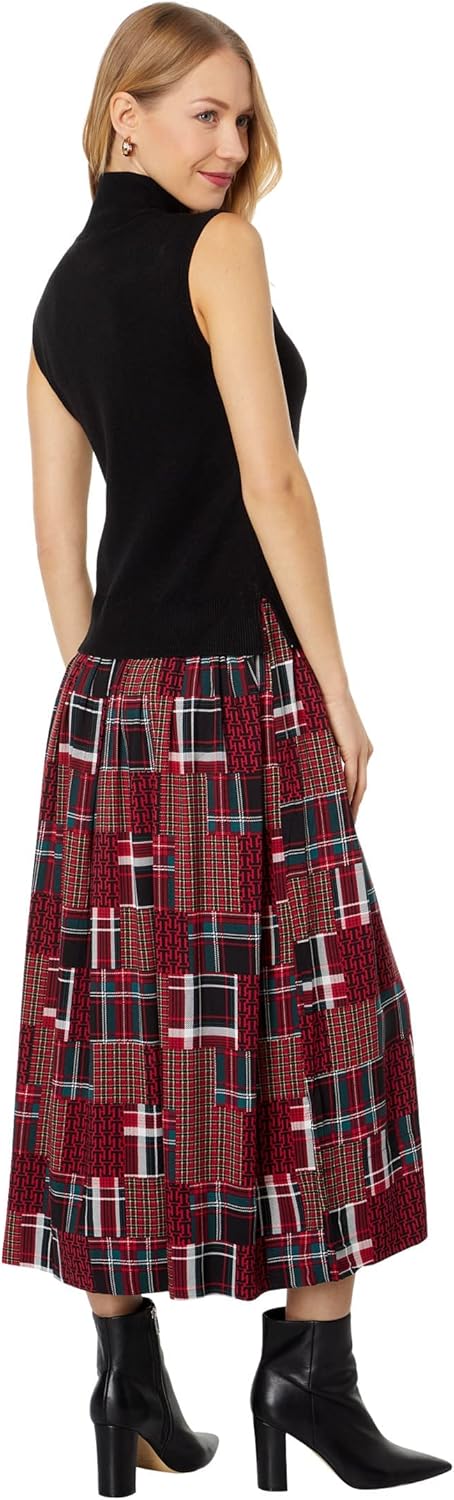 Платье-свитер без рукавов в клетку Tommy Hilfiger в стиле пэчворк, Black/Scarlet Multi — фото 2