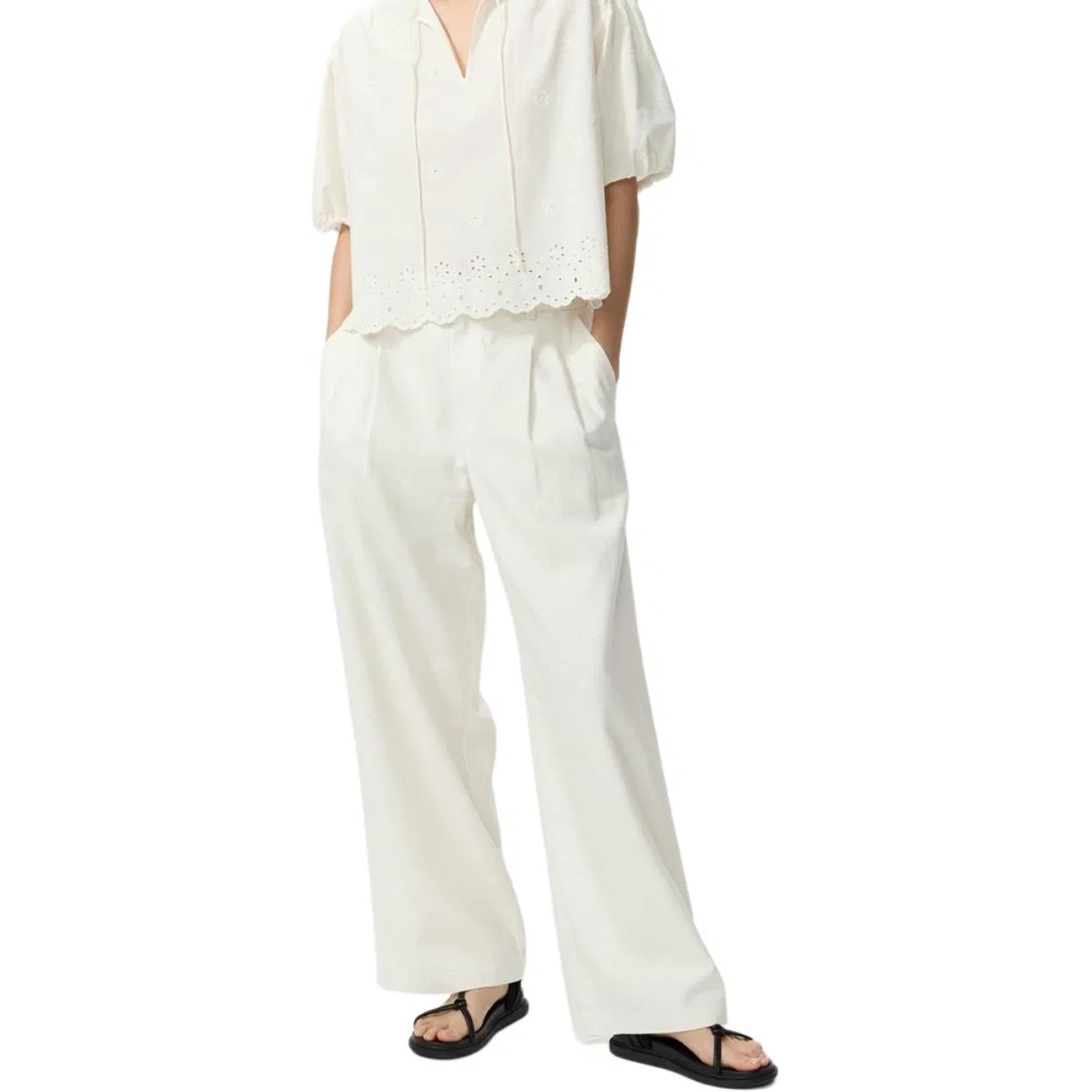 Брюки повседневные Comptoir Des Cotonniers для женщин, цвет Ivory, прямого кроя UNIQLO — фото 3